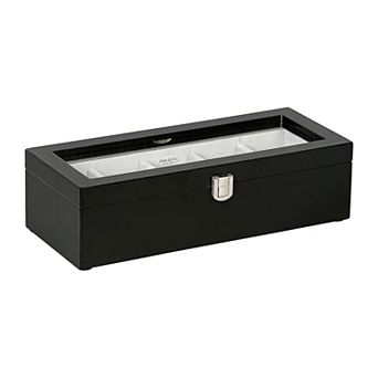 Mele and Co Wood with Java Finish Tate Glass Top 5 Section Watch Box