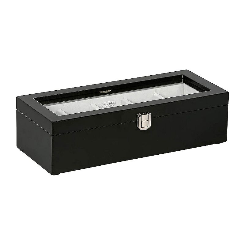 Mele and Co Wood with Java Finish Tate Glass Top 5 Section Watch Box, Adult Unisex, Black