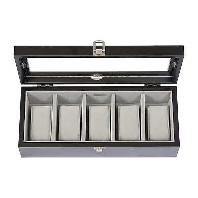 Mele & Co. Wood with Java Finish Tate Glass Top 5 Section Watch Box
