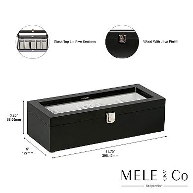 Mele & Co. Wood with Java Finish Tate Glass Top 5 Section Watch Box
