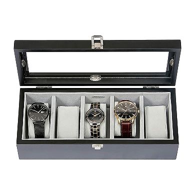 Mele & Co. Wood with Java Finish Tate Glass Top 5 Section Watch Box