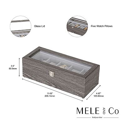 Mele and Co Nolan Wooden Glass Top Watch Storage Box in Gray Woodgrain Finish