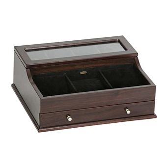 Mele and Co Wood with Mahogany Finish Hampden Men's Glass Top Watch Box and Dresser Top Valet