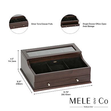 Mele & Co. Wood with Mahogany Finish Hampden Men's Glass Top Watch Box and Dresser Top Valet