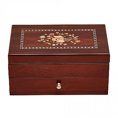 Mele and Co Wood with Walnut Finish Brynn Jewelry Box with Florentine Marquetry Motif