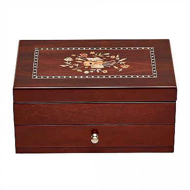 Mele & Co. Wood with Walnut Finish Brynn Jewelry Box with Florentine Marquetry Motif