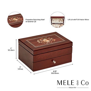 Mele and Co Wood with Walnut Finish Brynn Jewelry Box with Florentine Marquetry Motif