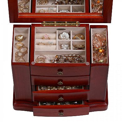 Mele and Co Harmony Wooden Cherry Finish Musical Jewelry Box