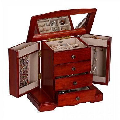 Mele and Co Harmony Wooden Cherry Finish Musical Jewelry Box