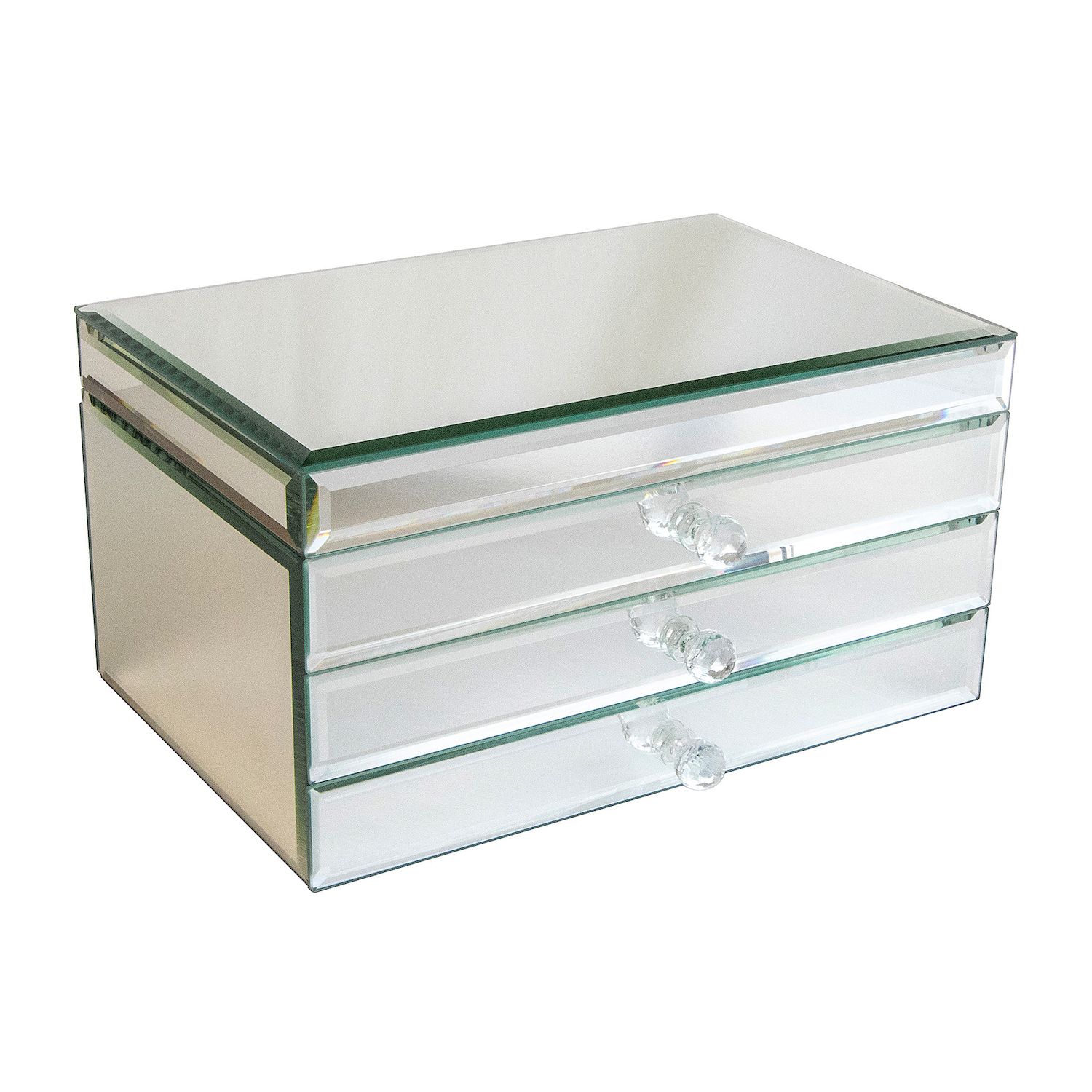 Jewelry Box with Glass Lid, 3-Layer Jewelry Organizer, 2-Drawers PUH8HQ -  The Home Depot