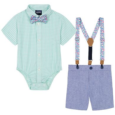 Baby Boy IZOD 4-piece Short Sleeve Pincord Bodysuit Shirt, Shorts, Suspenders & Bowtie Set