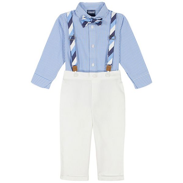 Baby Boy IZOD 4-piece Long Sleeve Gingham Shirt Bodysuit, Suspenders ...