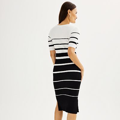 Petite Nine West Short Sleeve Ribbed Knit Midi Dress