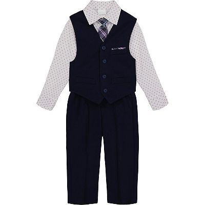 Baby Boy Van Heusen 4-piece Birdseye Vest, Shirt, Tie & Pants Set