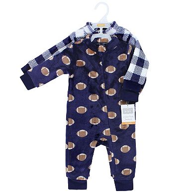 Hudson Baby Infant Boy Plush Jumpsuits, Football, 6-9 Months