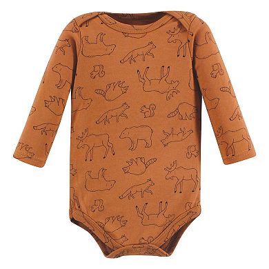 Hudson Baby Infant Boy Cotton Long-Sleeve Bodysuits, Into The Woods Prints 3-Pack