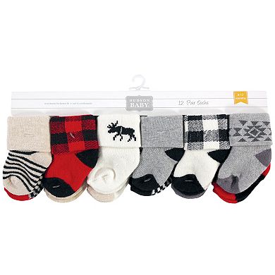 Hudson Baby Infant Boy Cotton Rich Newborn and Terry Socks, Buffalo Plaid Moose