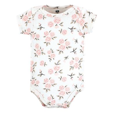 Hudson Baby Infant Girl Cotton Bodysuits, Cinnamon Pink Prints, 0-3 Months