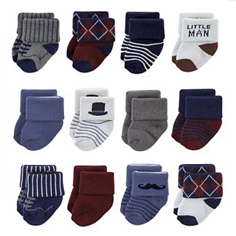 Hudson Baby Infant Boys Cotton Rich Newborn and Terry Socks, Gentleman 12-Pack