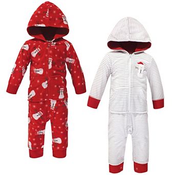 Hudson Baby Infant Fleece Jumpsuits, Coveralls, and Playsuits 2 pk Santa Snowman, 6-9 Months