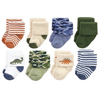 Hudson Baby Infant Boys Cotton Rich Newborn and Terry Socks, Dinosaur Explorer