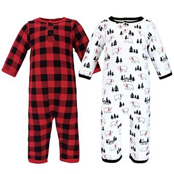 Hudson Baby Infant Boy Premium Quilted Coveralls, Buffalo Plaid Bear, 6-9 Months