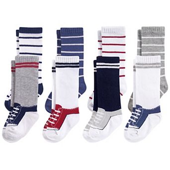 Hudson Baby Infant Boy Cotton Rich Knee-High Socks, Sneaker Blue Red