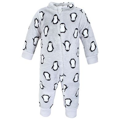 Hudson Baby Infant Boy Plush Jumpsuit, Gray Penguin, 6-9 Months