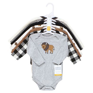 Hudson Baby Infant Boy Cotton Long-Sleeve Bodysuits, Wild Buffalo 7-Pack