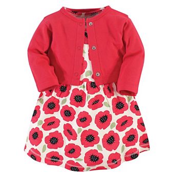 Touched by Nature Baby and Toddler Girl Organic Cotton Dress and Cardigan 2 pc Set, Poppy