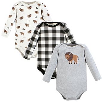 Hudson Baby Infant Boy Cotton Long-Sleeve Bodysuits, Wild Buffalo 3-Pack