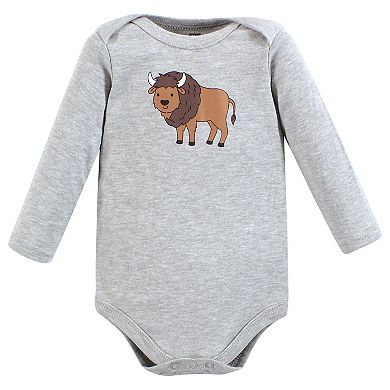 Hudson Baby Infant Boy Cotton Long-Sleeve Bodysuits, Wild Buffalo 3-Pack