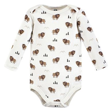 Hudson Baby Infant Boy Cotton Long-Sleeve Bodysuits, Wild Buffalo 3-Pack