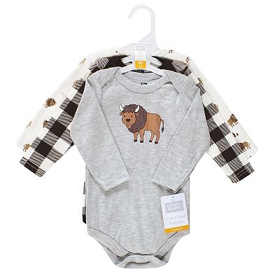 Hudson Baby Infant Boy Cotton Long-Sleeve Bodysuits, Wild Buffalo 3-Pack
