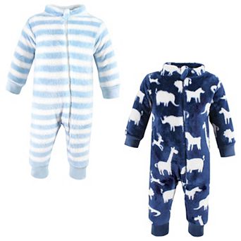 Hudson Baby Infant Boy Plush Jumpsuits, Safari Silhouette, 0-3 Months