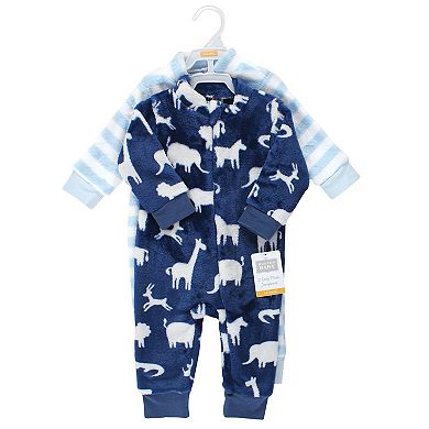 Hudson Baby Infant Boy Plush Jumpsuits, Safari Silhouette, 0-3 Months