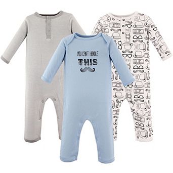 Hudson Baby Infant Boy Cotton Coveralls 3 pk Mustache