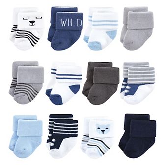 Hudson Baby Infant Boy Cotton Rich Newborn and Terry Socks, Bear Boy