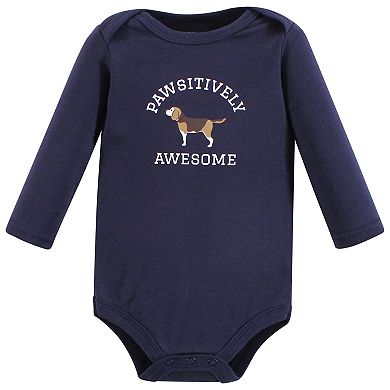 Hudson Baby Infant Boy Cotton Long-Sleeve Bodysuits, Boy Dogs 3-Pack, 6-9 Months