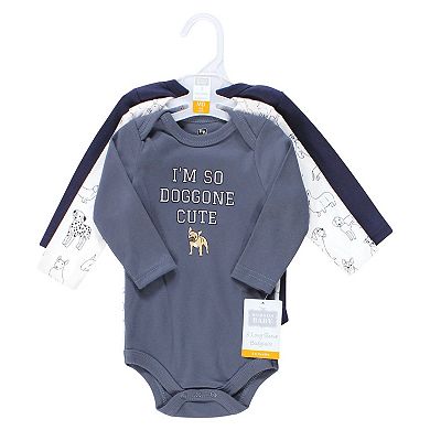 Hudson Baby Infant Boy Cotton Long-Sleeve Bodysuits, Boy Dogs 3-Pack, 6-9 Months