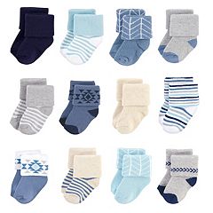 Luvable Friends Baby Boy Newborn and Baby Socks Set, Blue Gray Sneakers,  0-3 Months