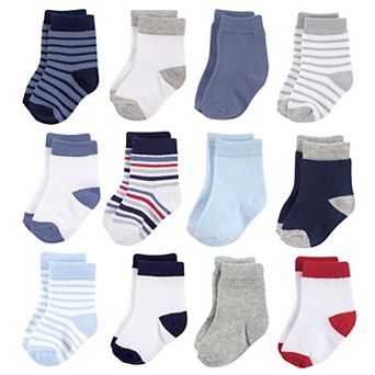 Hudson Baby Infant Boy Cotton Rich Newborn and Terry Socks, Boy Stripe White