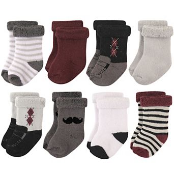 Hudson Baby Infant Boy Cotton Rich Newborn and Terry Socks, Gentleman Burgundy