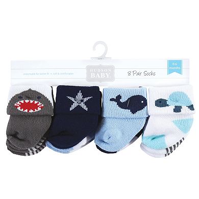 Hudson Baby Infant Boy Cotton Rich Newborn and Terry Socks, Sea Creatures