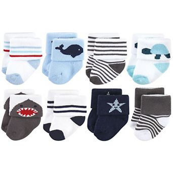 Hudson Baby Infant Boy Cotton Rich Newborn and Terry Socks, Sea Creatures