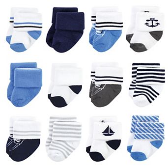 Hudson Baby Infant Boy Cotton Rich Newborn and Terry Socks, Nautical 12-Pack