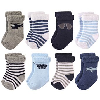 Hudson Baby Infant Boy Cotton Rich Newborn and Terry Socks, Aviator