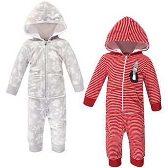Hudson Baby Infant Fleece Jumpsuits, Coveralls, and Playsuits 2 pk Red Penguin