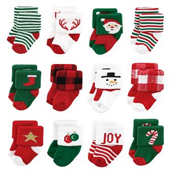 Hudson Baby Infant Boys Cotton Rich Newborn and Terry Socks, 12 Days Of Christmas Santa