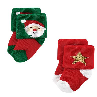 Hudson Baby Infant Boys Cotton Rich Newborn and Terry Socks, 12 Days Of Christmas Santa